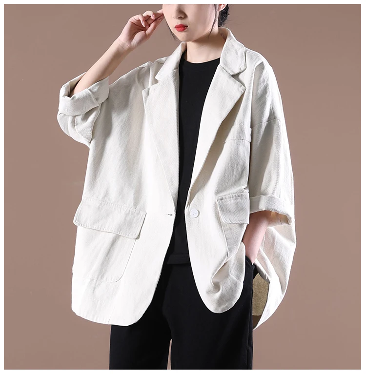 Lose Fit Mid-Länge Ein-Knopf Anzug Jaet für Frauen Frühling Herbst Koreanische Sle Casual Baumwolle Reine Farbe pendeln Sle