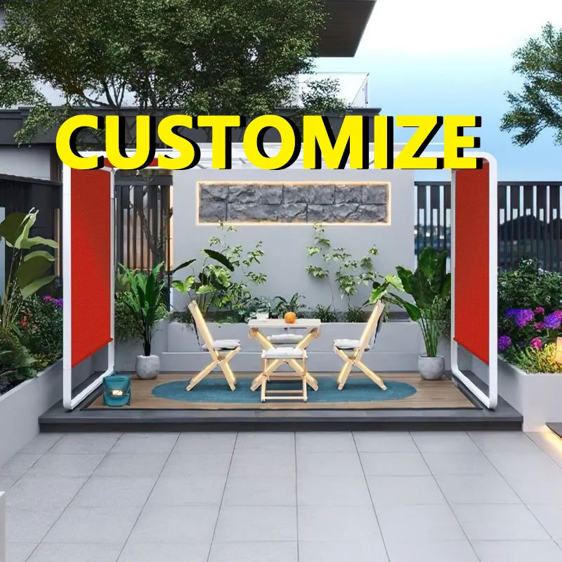Any Size Custom Thick Square Tube Aluminum Outdoor Gazebo Wind Weighted Side Rolls High Density Sun Waterproof Patio Canopy