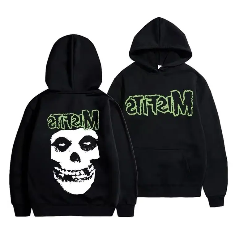 Horror Punk Misfits Skull Graphic Print Hoodie Men Gothic Vintage Loose Hoodies Male Fleece Cotton Clothes Men\'s Rock Sweatshirt