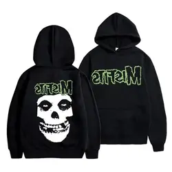 Horror Punk Misfits Skull Graphic Print Hoodie Men Gothic Vintage Loose Hoodies Male Fleece Cotton Clothes Men's Rock Sweatshirt