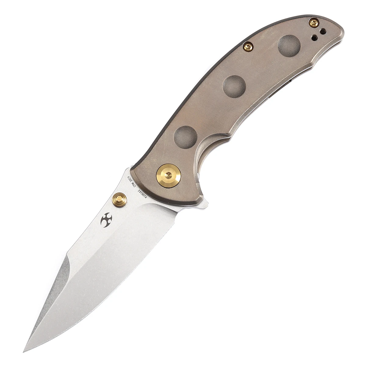 Kansept Folding Knives Rei K1061A2 Stonewashed CPM 20CV+Orange Peel Bronze Anodized Titanium Handle Thumb Stud +Flipper for EDC