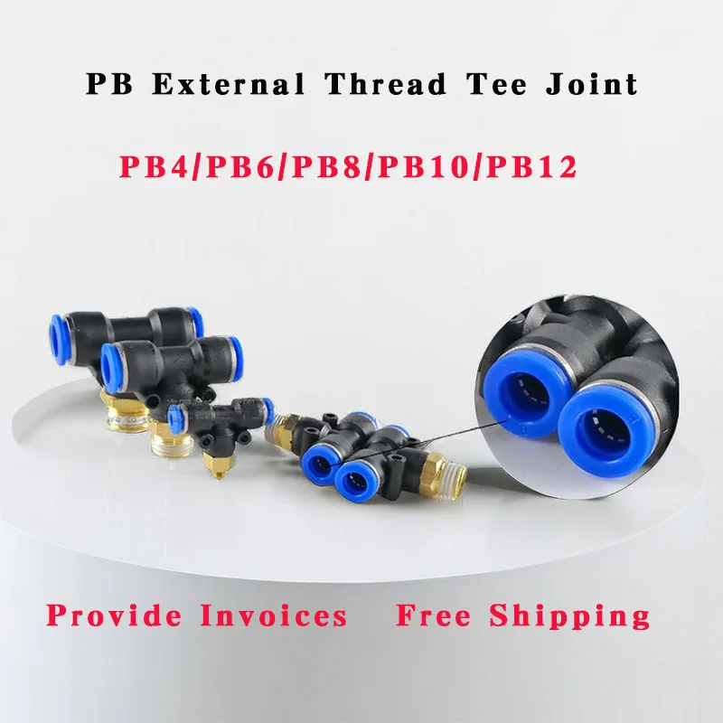 50/100/500 Pcs PB External Thread Tee Joint PB Air Connector Fitting T Shape Tee 4/6/8/10/12mm Hose Pipe 1/8