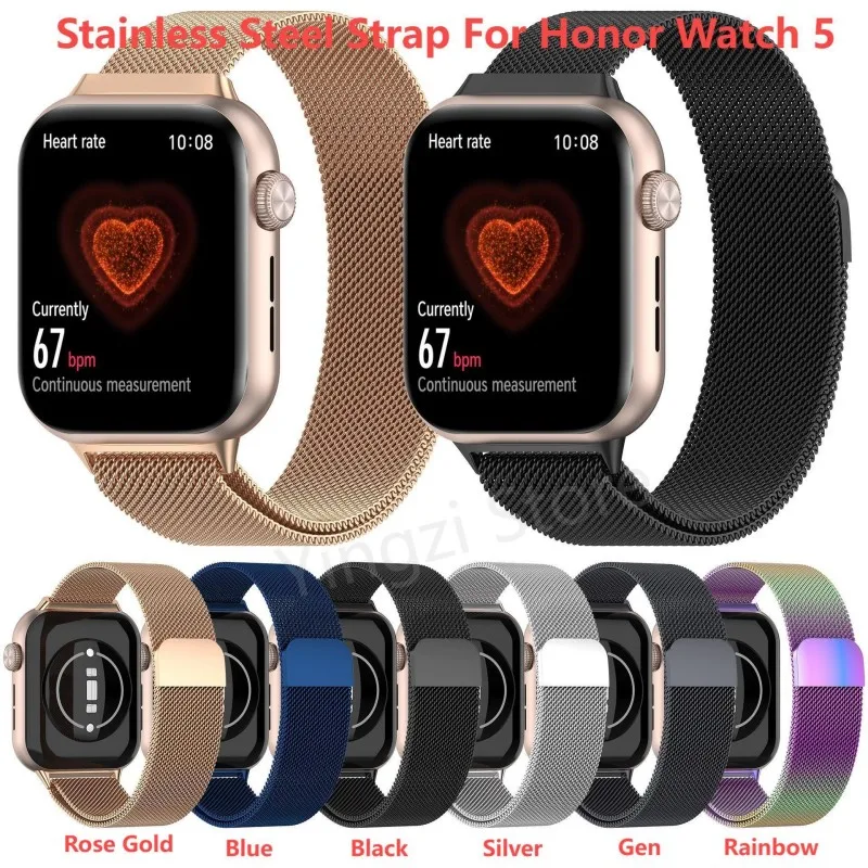 Nowy pasek ze stali nierdzewnej do inteligentnego zegarka Honor Watch 5 Milanese Wirst Loop bransoletka magnetyczna Honor Watch5 wymiana opaski na nadgarstek