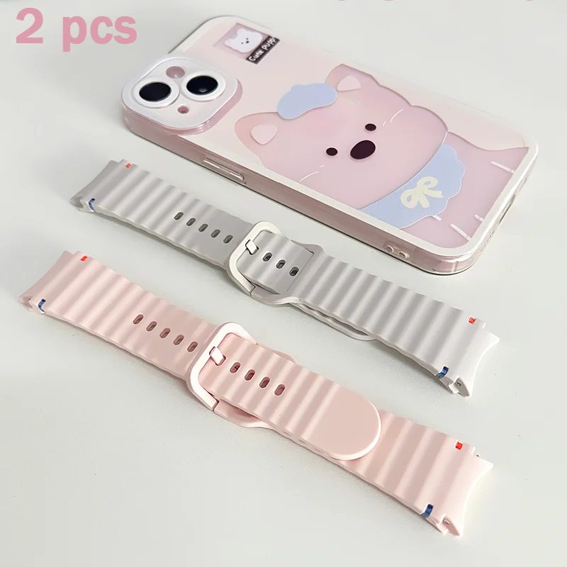 2 pçs banda de silicone para samsung galaxy watch 6 7 5 4 44mm 40mm/fe/pro/clássico pulseira original correa galaxy watch 7 pulseira esportiva