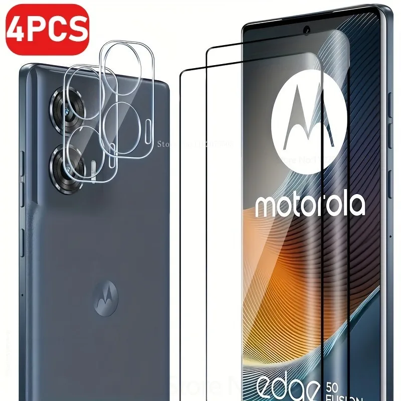 2Pcs Protective Glass+2Pcs Camera Protective Films for Motorola Moto Edge 60/50/40 Pro 50 Ultra 60 Fusion 30 Neo Tempered Glass