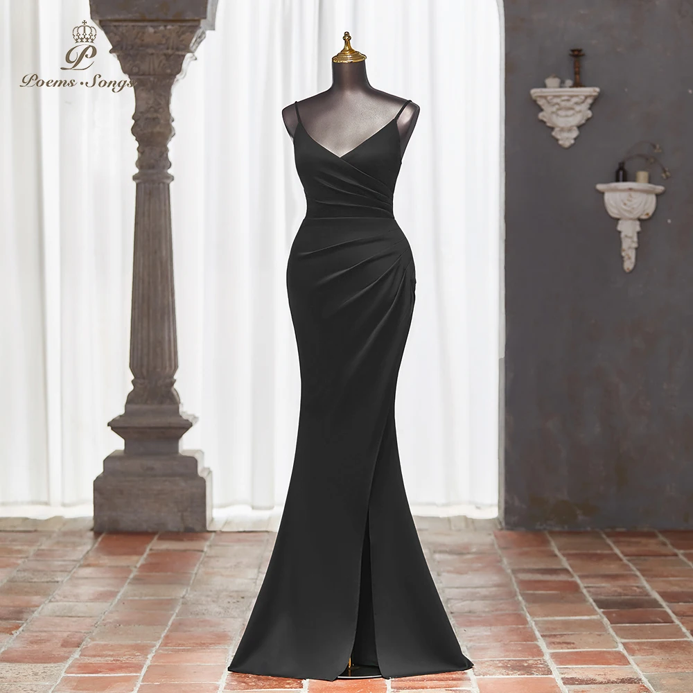 Chic Black Evening Dress with Spaghetti Straps and Mermaid Style Perfect for Weddings and Special Occasions vestidos de noche