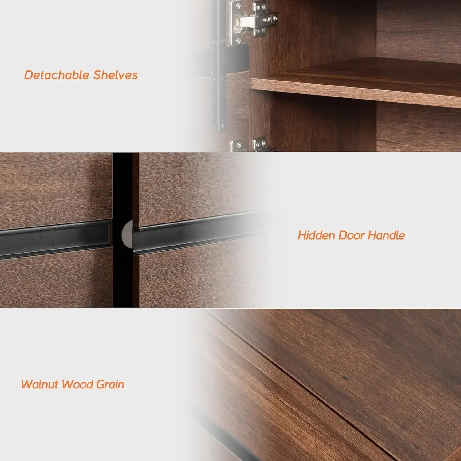 Suporte de TV moderno para TV de até 75 polegadas, mesa de console de TV para centro de entretenimento de madeira com armários de armazenamento, console de mídia, marrom