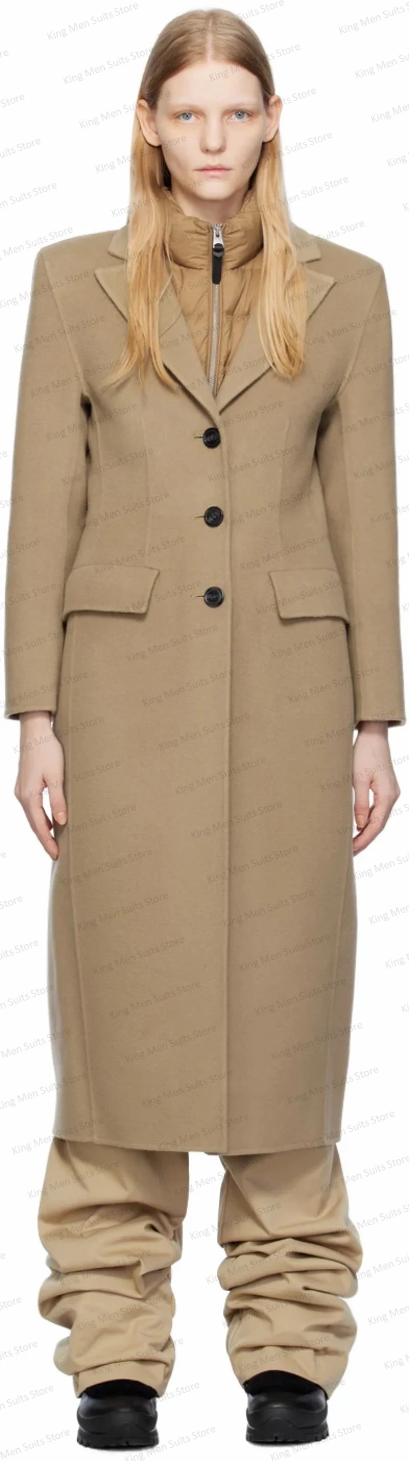 

Camel Cashmere Women Suit Blazer Long Overcoat Winter Thick Jacket Coat Woolen Single Breasted Custom Made Formal Trench Coat