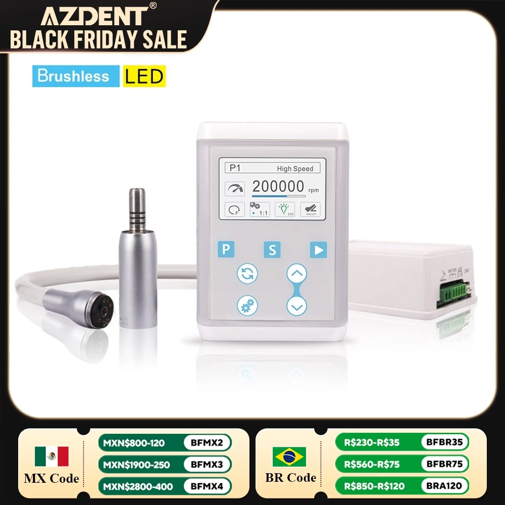 Dental Micro Electric Motor Brushless AZDENT Built-in LED Light LCD Screen 7 Program Speed Adjusted fit for Dental Handpiece