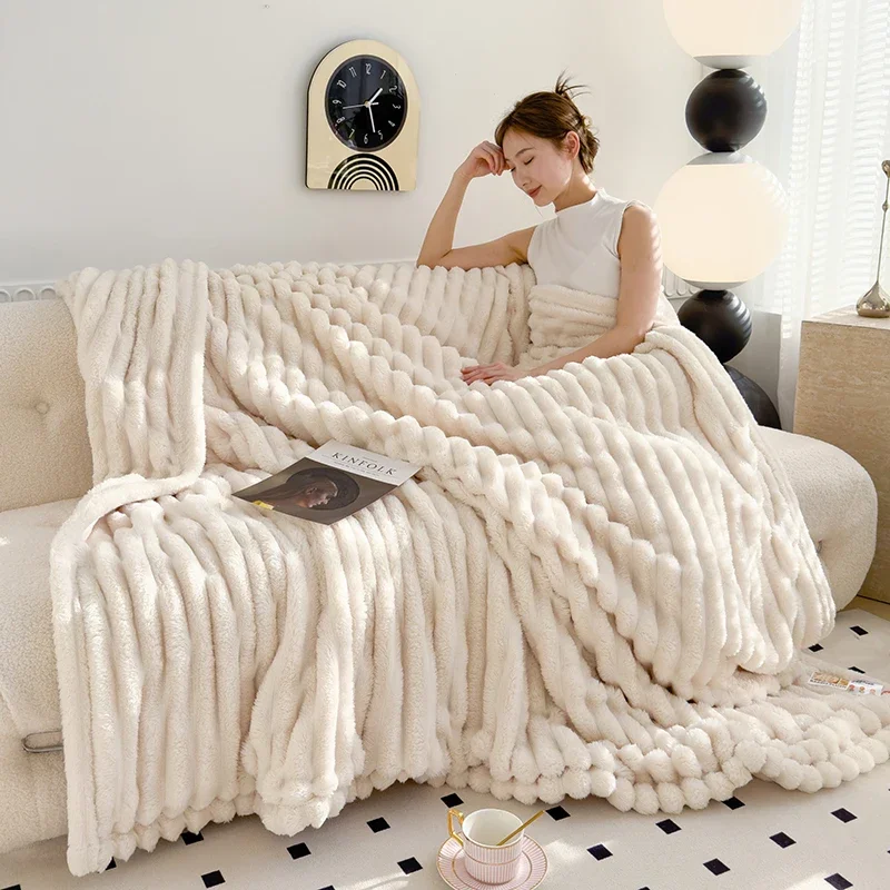 Soft Fluffy Wide Striped Blankets for Beds Air Conditioner Plush Throw Blanket Winter Bed Linen Sofa Cover Bedspread Blankets