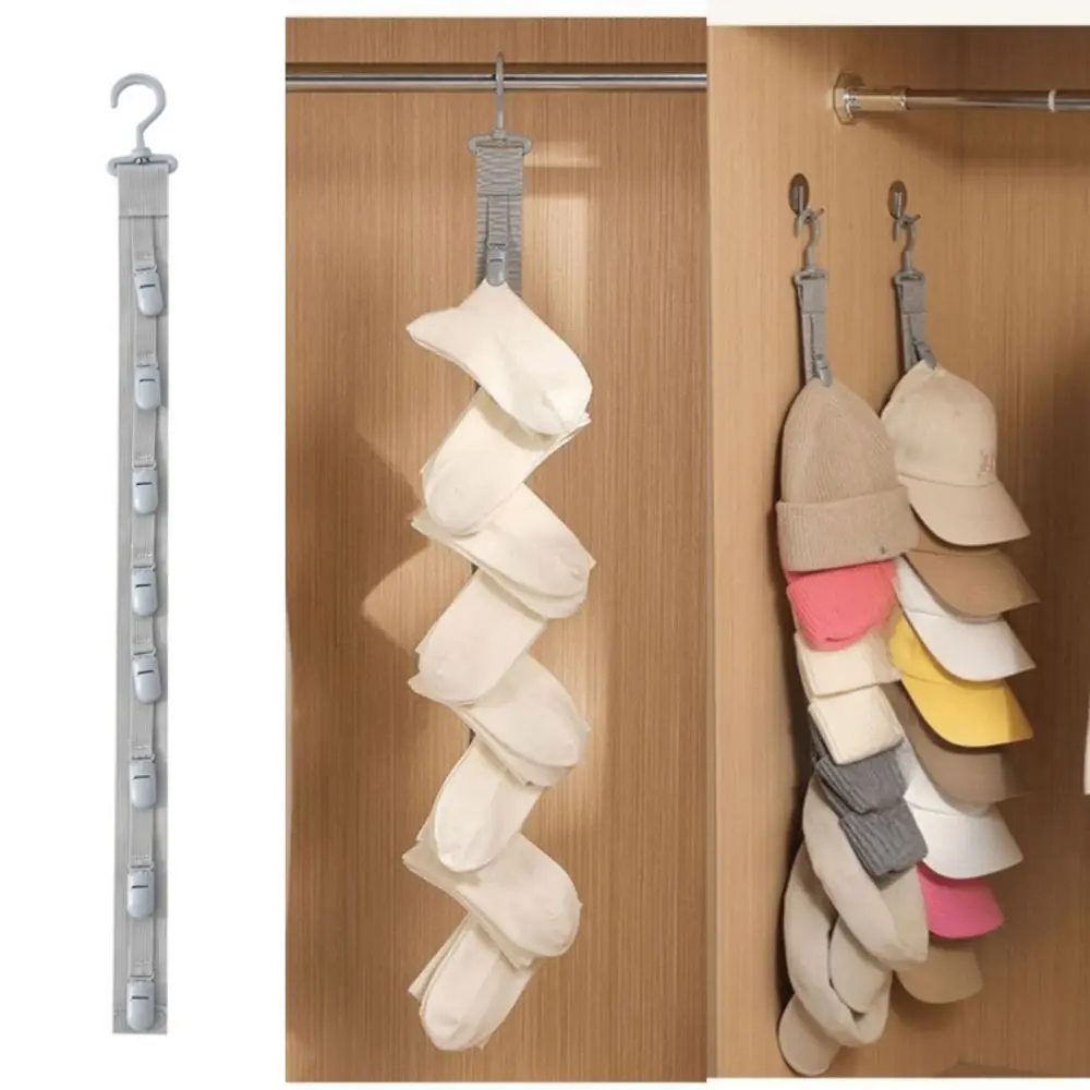 Metal Hanging Hat Storage Clips Holder with 8 Non-Slip Clips with Hook Baseball Cap Rack Shock Proof Black Grey