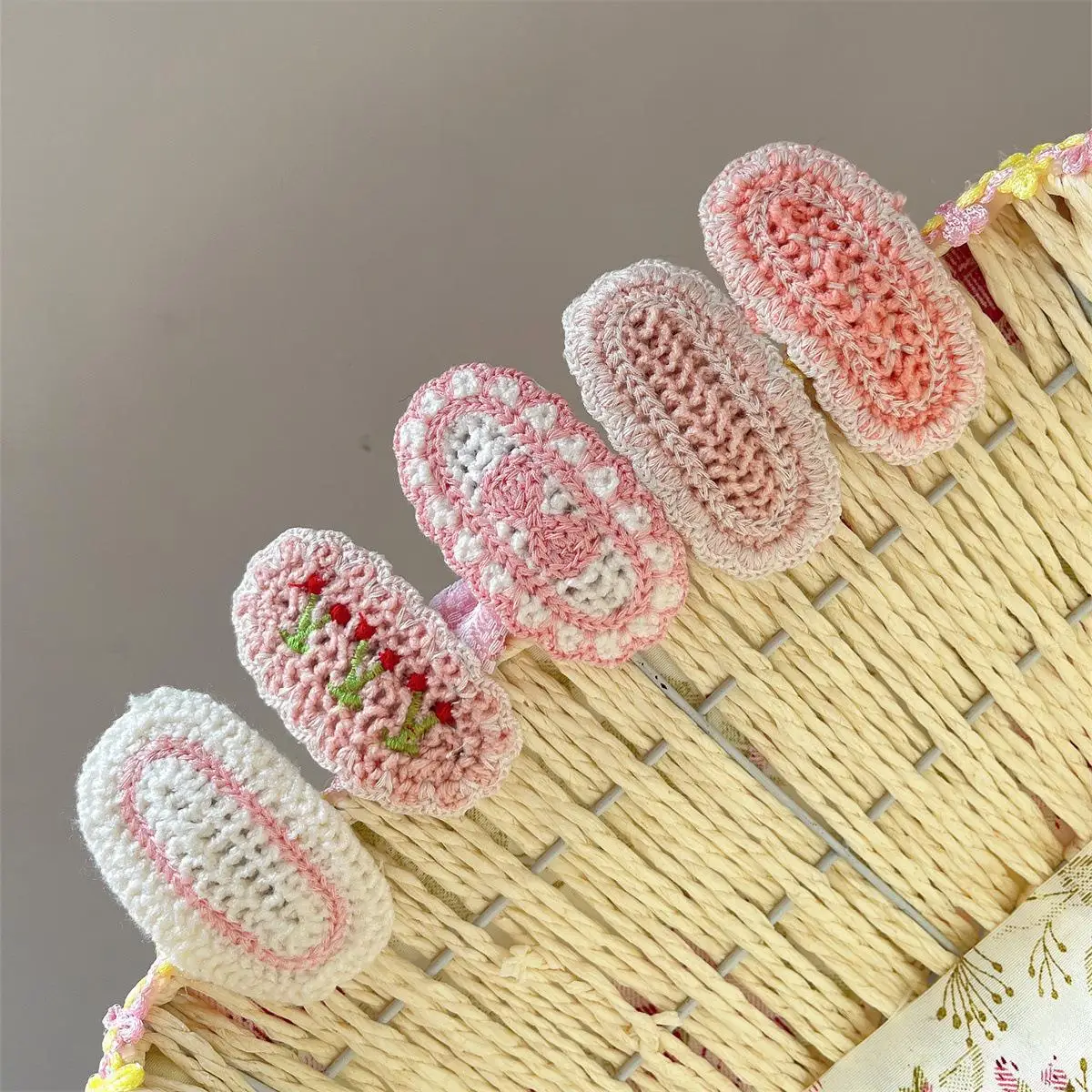 1Pcs Cute Floral Pastoral Style Hair Clip Girl Pink Flower Knitted Children's Baby Crochet BB Clips Kids Hair Accessories