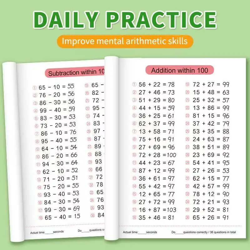 Handwritten Arithmetic Exercise Books Within 10-100 Addition & Subtraction Children's Math Workbooks Learning Notebooks