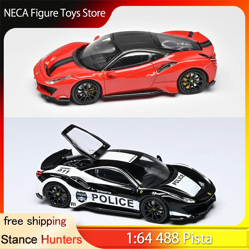 

Stance Hunters 1:64 Ferrari 488 Pista Police Livery Open Hood Carbon Roof Diecast Model Car Toy Gift In Stock For Adults & Fans
