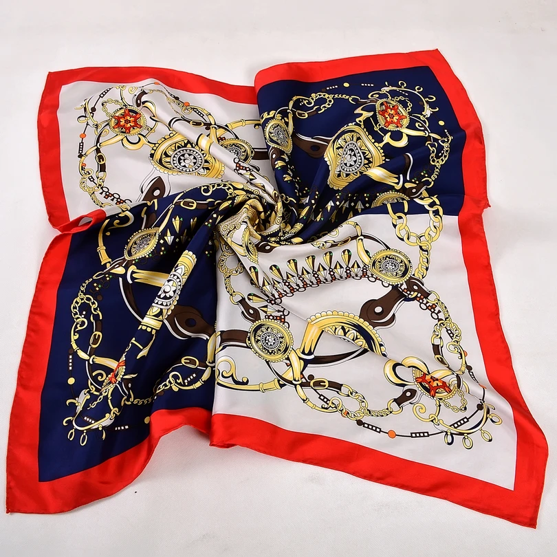 [BYSIF] Blue White Silk Scarf Shawl New Chinese Style Foral Design 100% Pure Silk Women Scarves Wraps Spring Autumn Headscarf