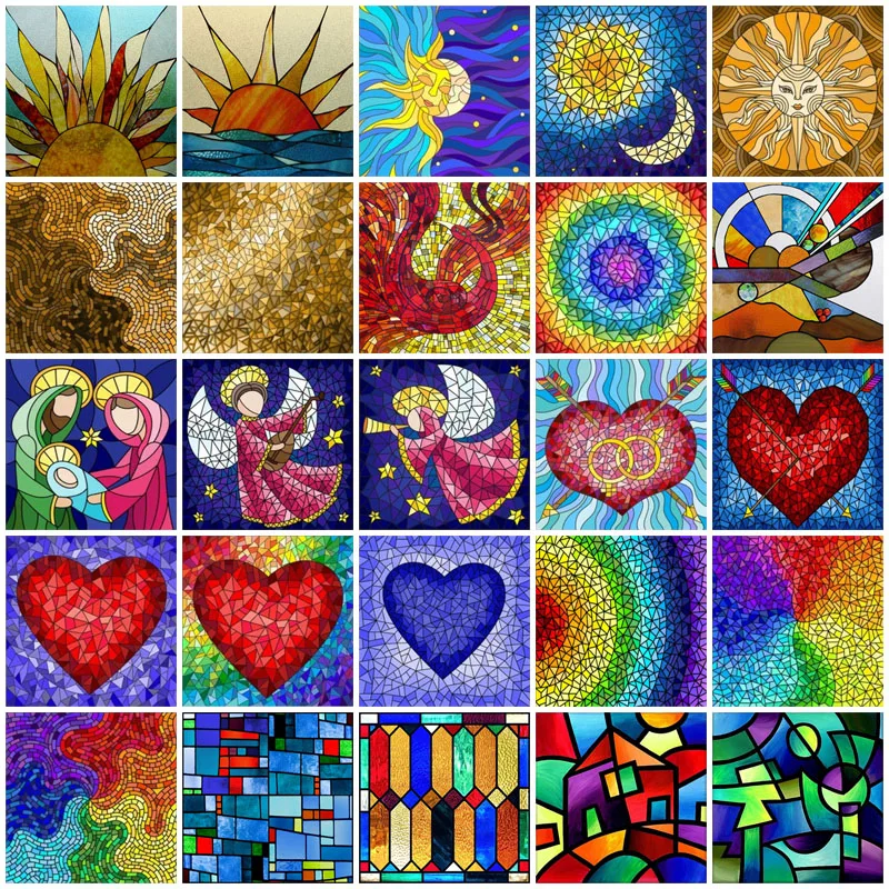 סרטי זכוכית ויטראז 'מוזאיקה ויטראז', מדבקות חלון סטטית, שמש, פסיפס, בהתאמה אישית כדי להתאים לכל גודל חלון או צורה