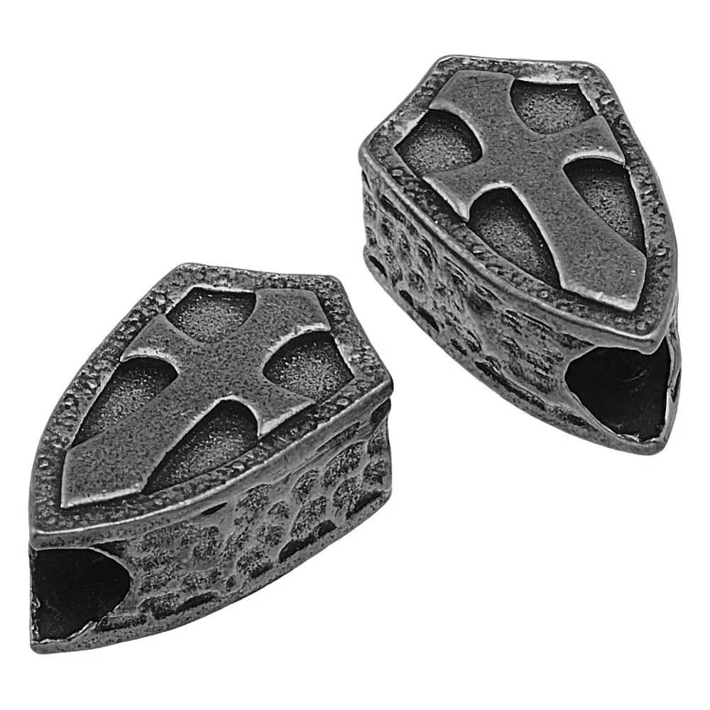 2Pcs Brass European Beads Large Hole Beads Shield Gunmetal 21x12.5x9mm Hole: 5.5mm