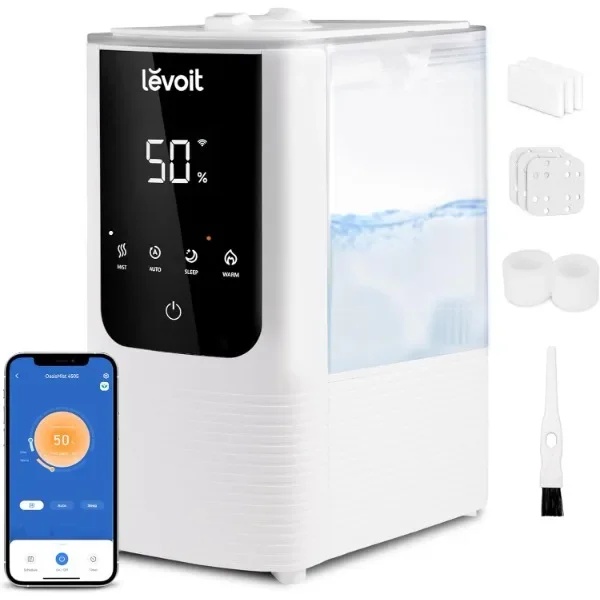 

LEVOIT Humidifiers for Bedroom Home, Smart Warm and Cool Mist Air Humidifier for Large Room, Auto Customized Humidity