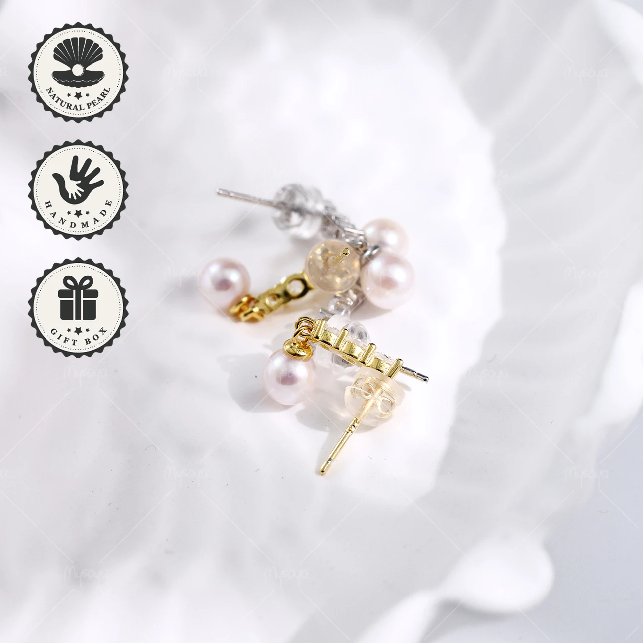 

MYSOYA 5-5.5mm Akoya Pink Tone Pearl CZ Simple Stud Earrings Golden Silvery S925 With Gift Box Birthday Gift Valentine’s Day