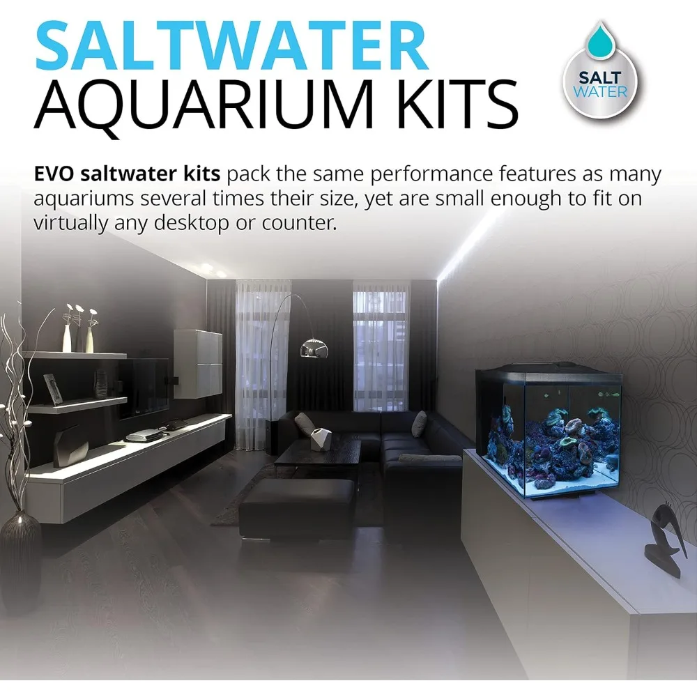 Fish Tanks Seawater Aquarium Kit, 13.5 Gallons - Saltwater Tank with Coral Reef LED and Efficient 3-level Filtration Aquariums