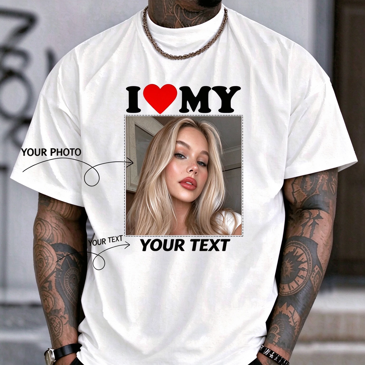 I Love My Custom Photo Text T Shirt Personalized Upload Your Photo Text DIY Customized Men Women Short Sleeve Tee Party Gift