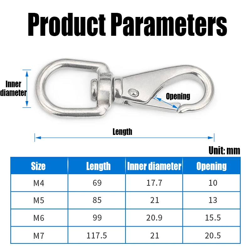 1PC M4-M7 304 Stainless Steel Rotating Ring Hook Universal Spring Snap Hook Dog Chain Swivel Ring Carabiner Keychain Swivel Ring