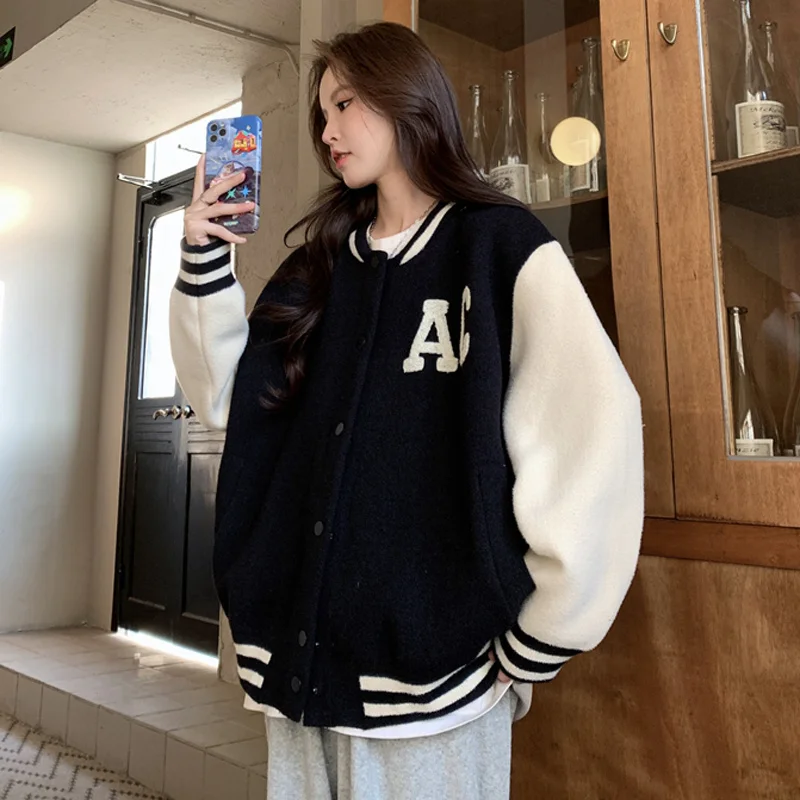 

Бейсбольная куртка с буквой M, женская, молодежная, в стиле Fishbone, бомбер, K-pop, винтажная, со шнуровкой, средней длины, эластичная, спортивная, на пуговицах, для активного отдыха