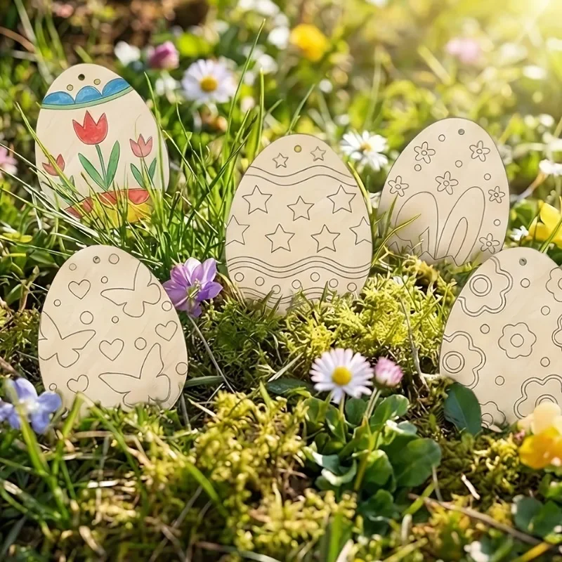 

Various Easter Egg Shaped Wooden Pieces, Blank Unfinished Wood Decorations & DIY Spring Easter Home Pendants