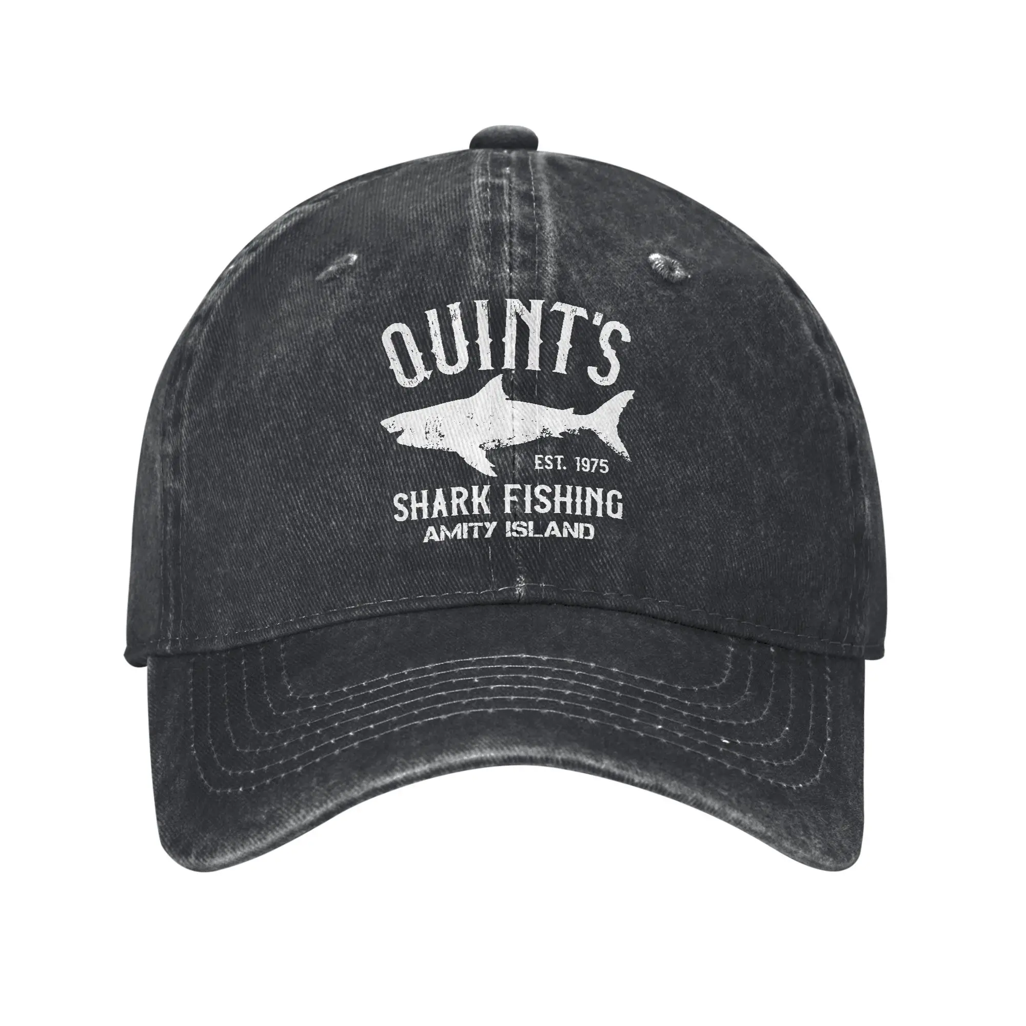 

2026 Fashion Quint's Shark Fishing Baseball Caps Distressed Washed Snapback Hat Amity Island 1975 Jaws Outdoor Summer Adjustable