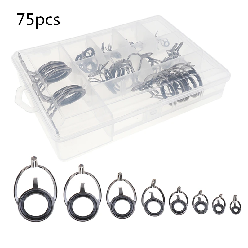 

75pcs Lure Fishing Casting Spinning Rod Guide Set High Carbon Steel and Ceramic Guide Hole Over Wire Loops Suit Rod Fittings