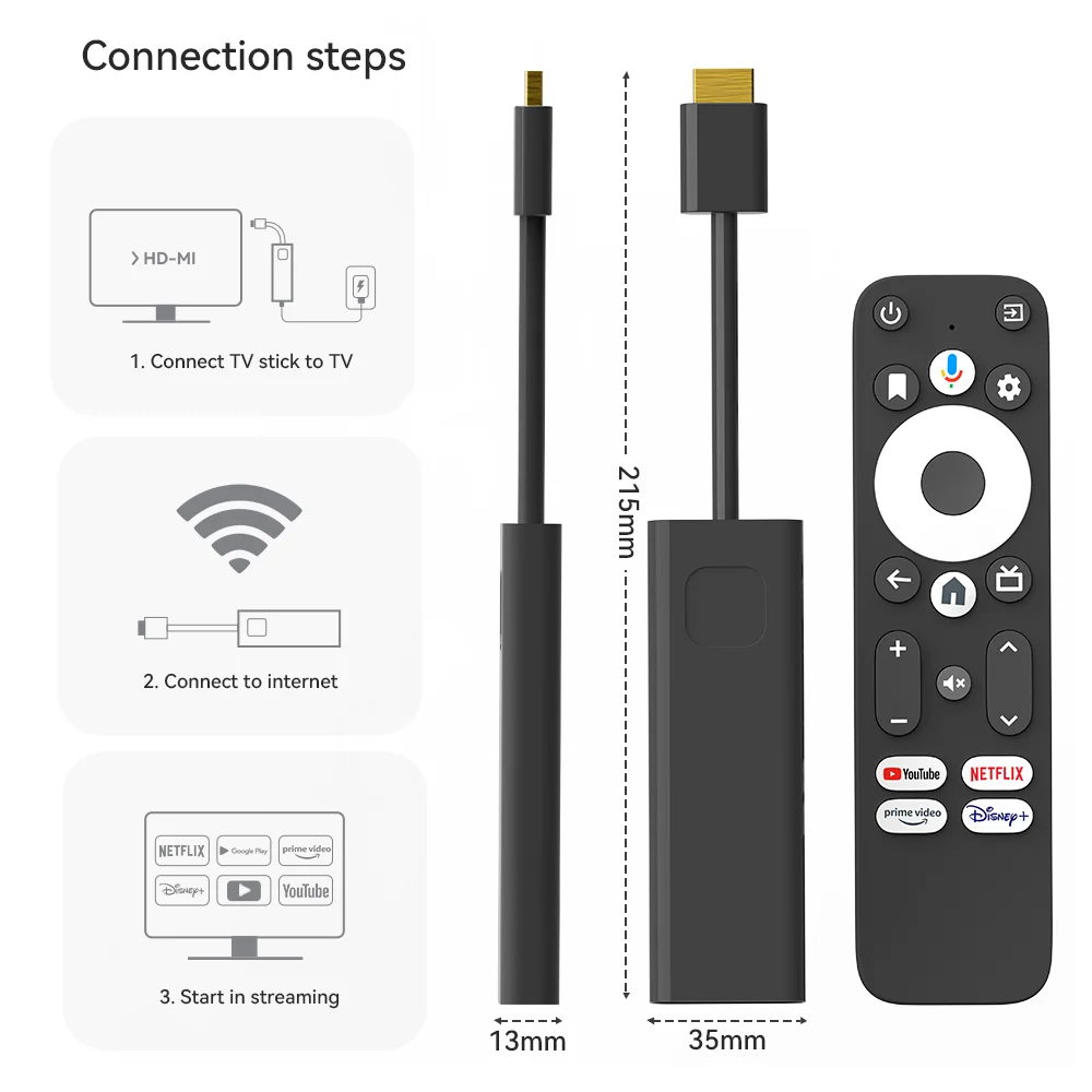 جهاز استقبال Dcolor GD1 Google and netflix المعتمد 4K Smart Android TV Stick مع Amlogic S905Y4 2GB + 16GB يدعم Wi-Fi ثنائي النطاق 2.4G/5G