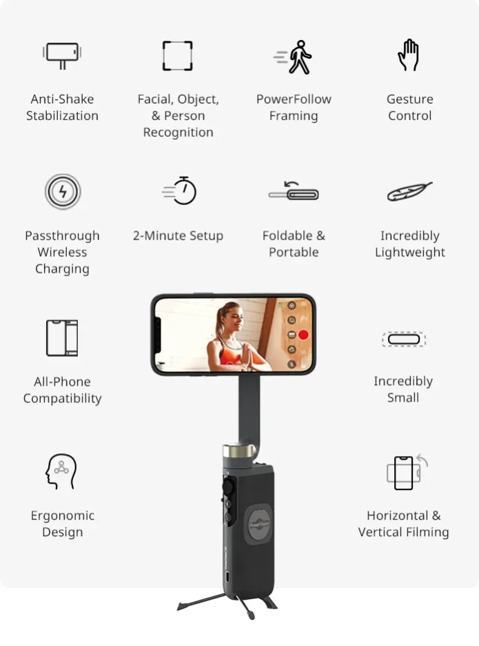 PowerVision S1 Foldable Smartphone Gimbal Stabilizer with Follow AI Tracking and Power bank function