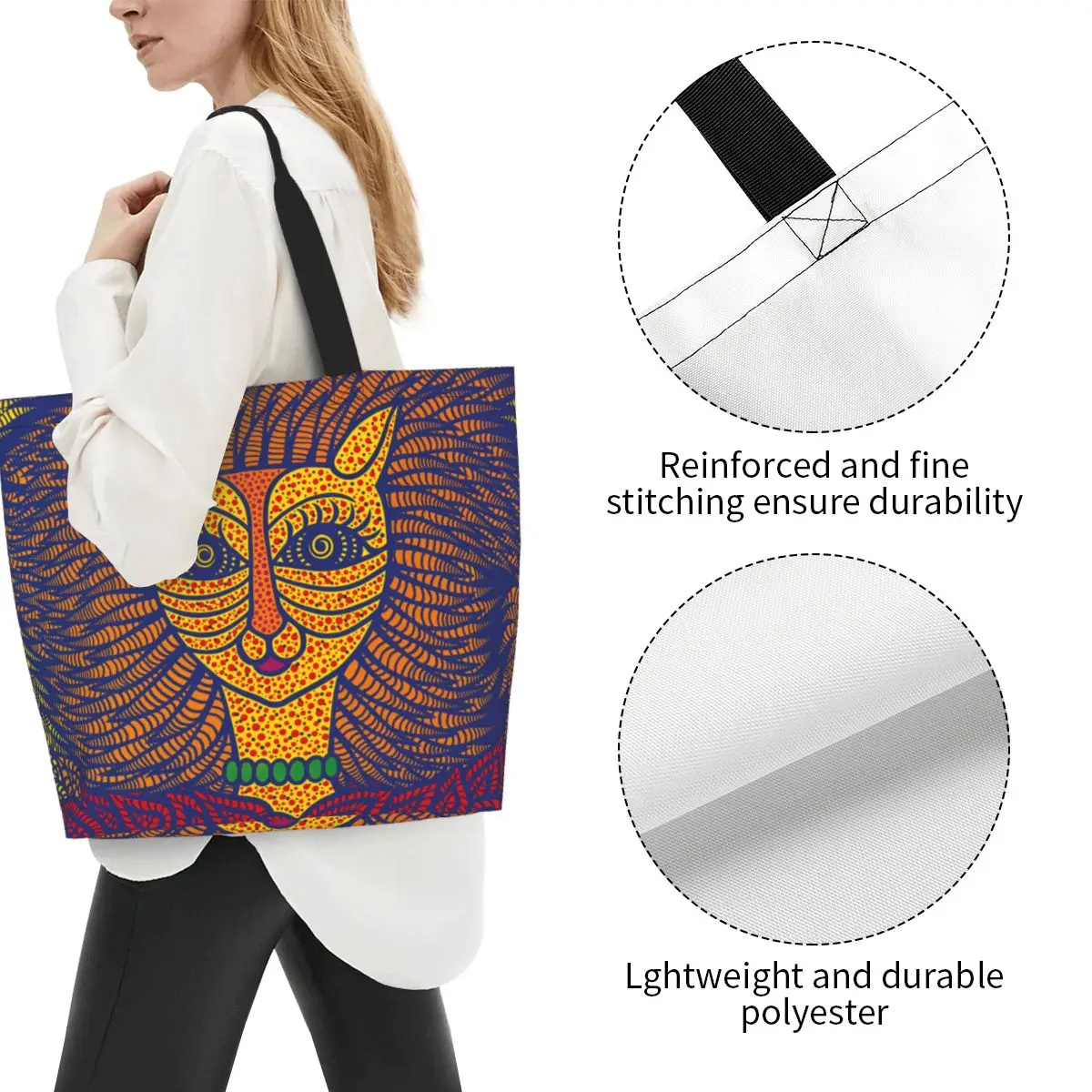 Yayoi Kusama Self-Portrait Grocery Tote Shopping Bags Women Abstract Art Canvas Shopper Shoulder Bag Large Capacity Handbag