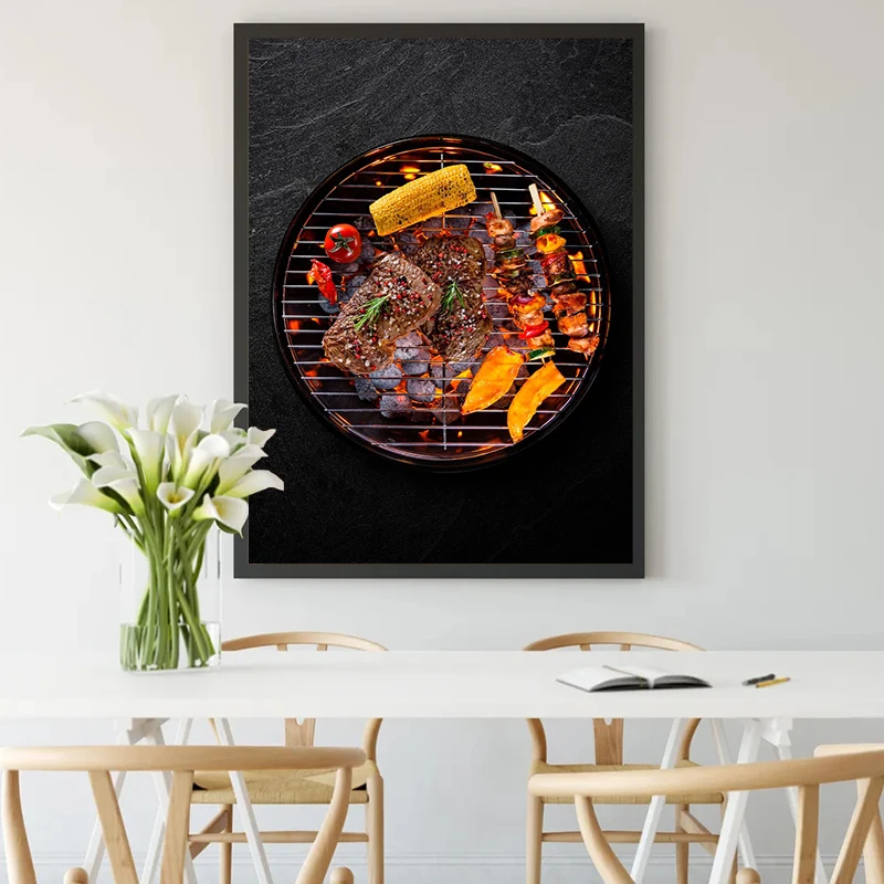 Food poster restaurant decoration seafood pizza ingredients Canvas printing  Home Room Wall art decoration frameless painting
