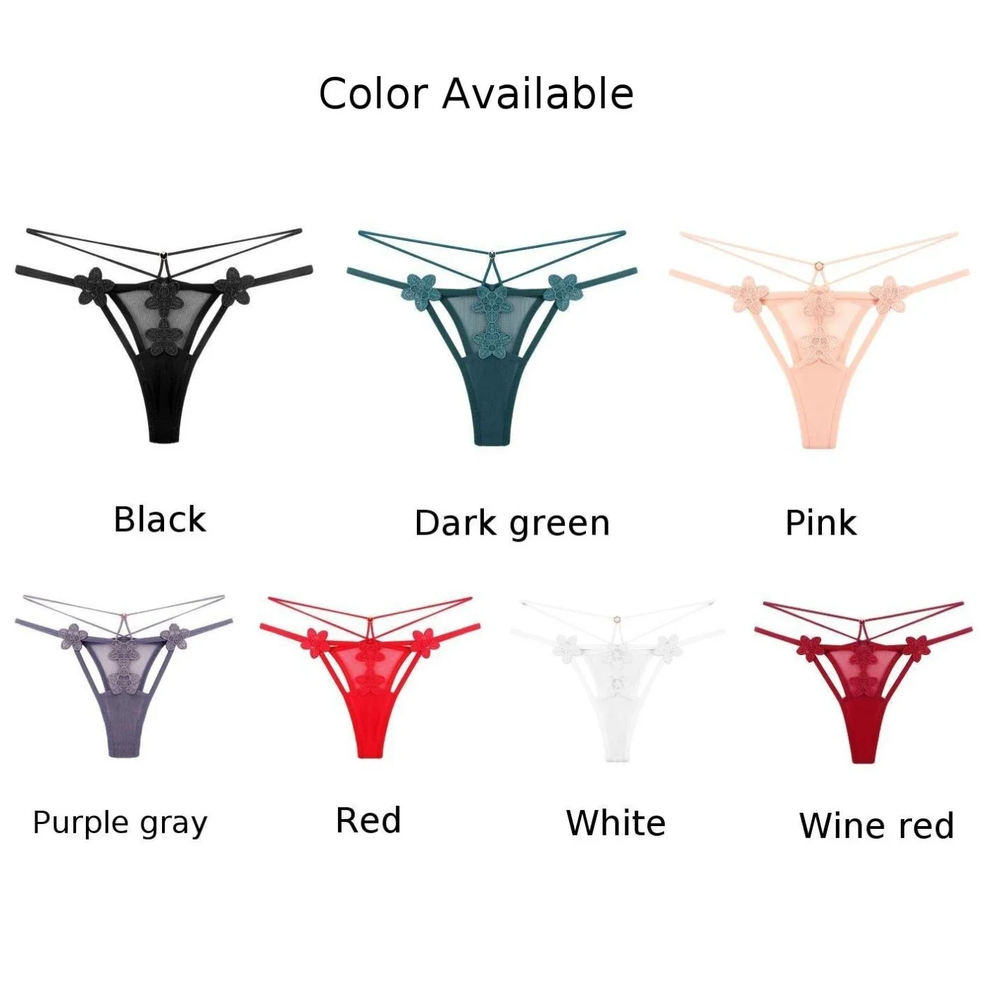 Panties Women Sexy G-string Floral Embroidery Low Waist Mesh Underwear Regular Slightly Stretched Comfy Fashion