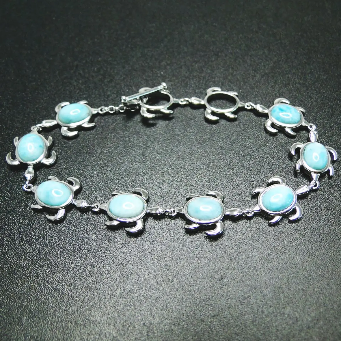 Wholesale High Quality Hawaii Sea Life Design Turtle Shape Larimar Stone 925 Silver Natural Larimar Stone Bracelet for Women