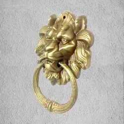 Vintage pirinç döküm aslan kafası tokmağı katı ahşap Villa avlu kapısı halka kapı kolu topuzu dekorasyon çeker