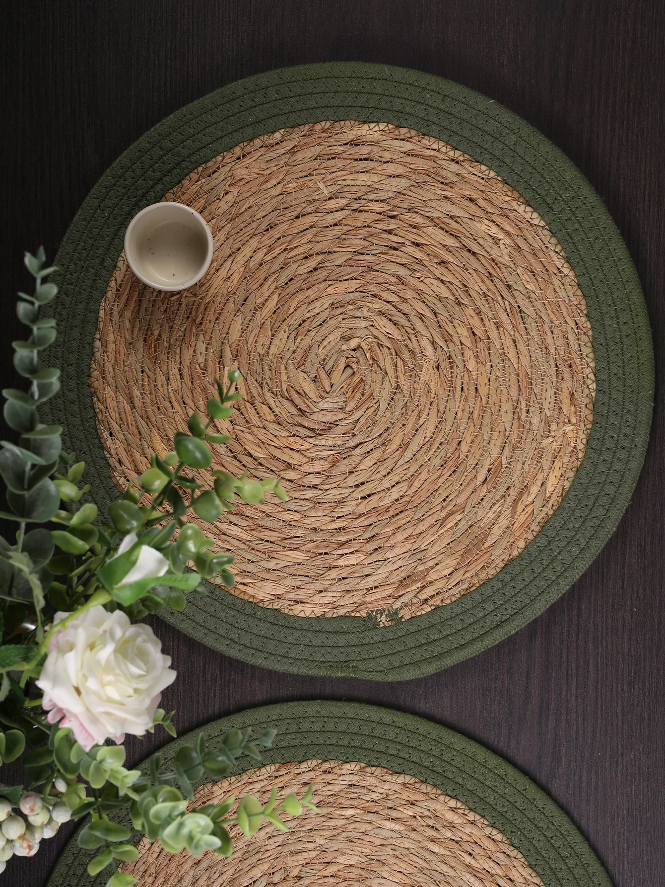 1/4pcs Christmas Natural Straw Seagrass Round Woven Place Mats Vintage Houseold Handmade Braided Dinning Table Coaster Placemats