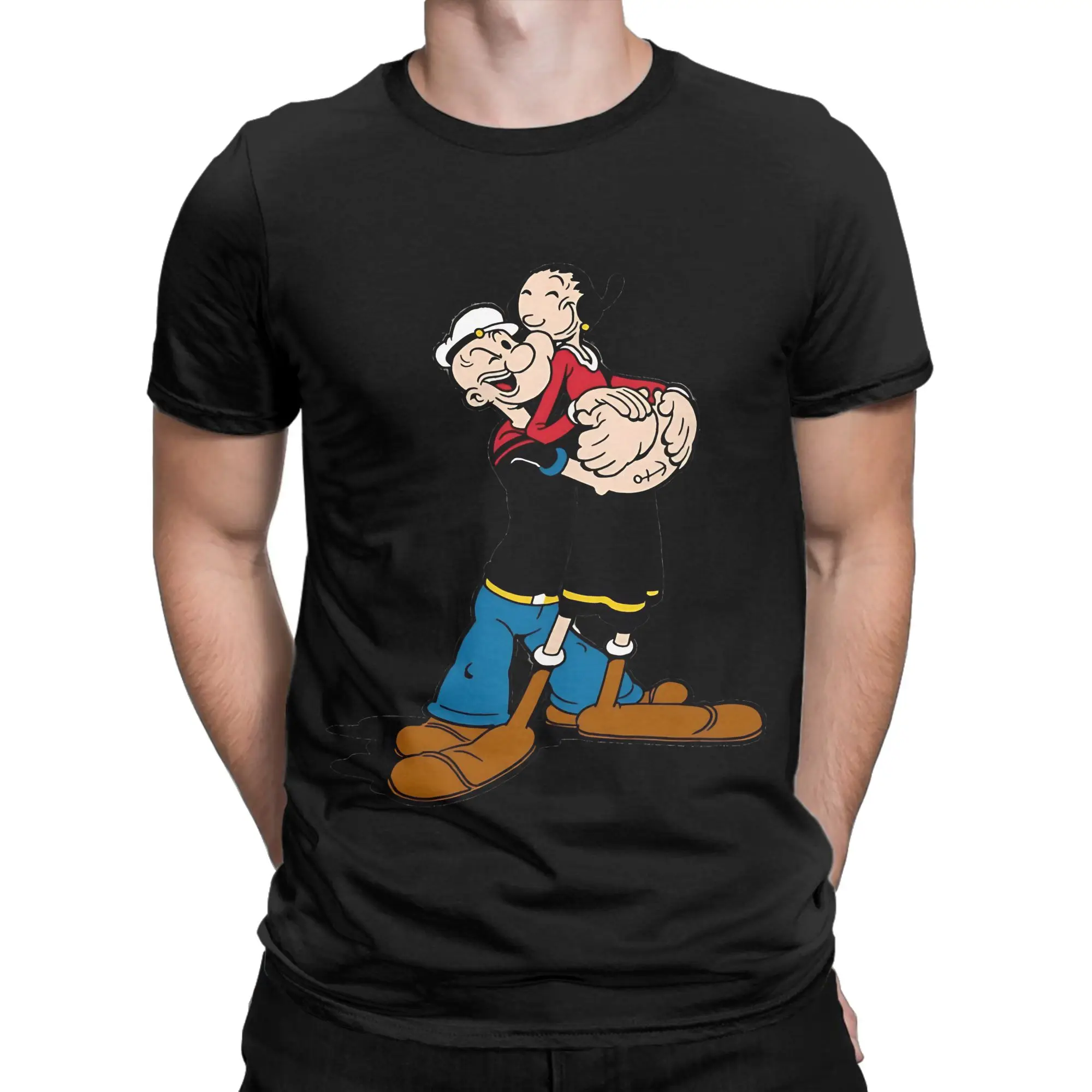 pPopeye and olive stickers Graphic 100% Cotton T-Shirt pPopeye Tees Tops For Men