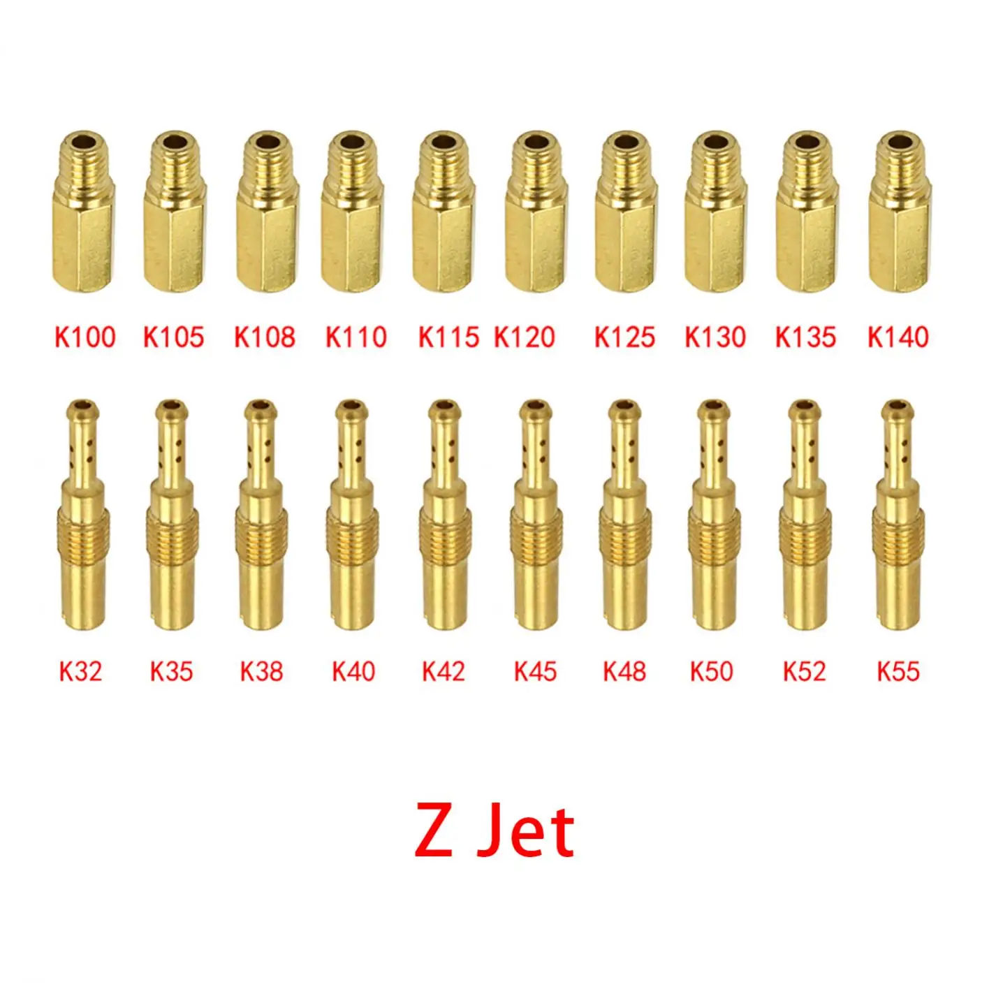 20pcs/set Motorcycle Carburetor Nozzle 10pcs Slow Jets Brass Main Gate Jets for SUDCO KOSO OKO PWK PWM PE Injector Nozzle