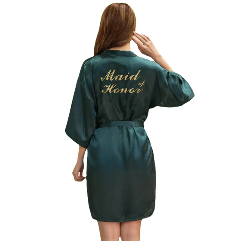 Women's nightgown with gold stamping Wedding maid short cardigan Summer maid of honor morning gown