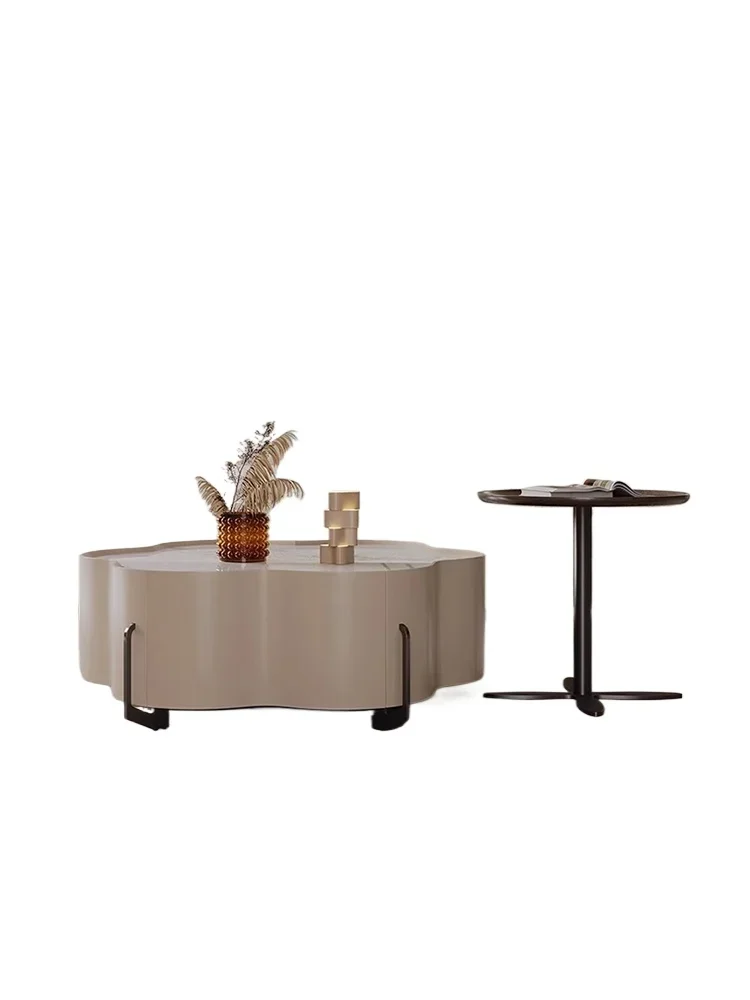Italian minimalist designer modern simple cream style living room rock slab coffee table