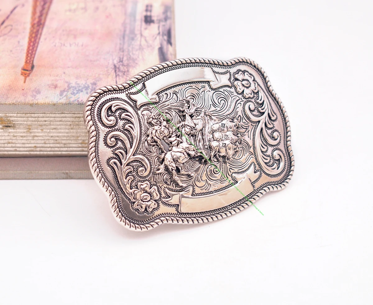 99*72mm Men's Silver solid Western Cowboy Biker Texas Rodeo Rope Side Long Huge Leathercraft Belt Buckle fit 40 mm strap