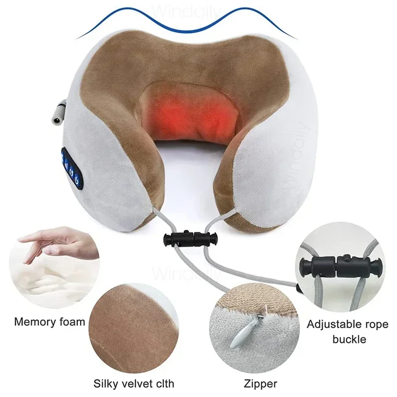 Massageador elétrico de pescoço com vibração de calor 3d amassar massagem shiatsu travesseiro em forma de u para ombro alívio da dor cervical fadiga