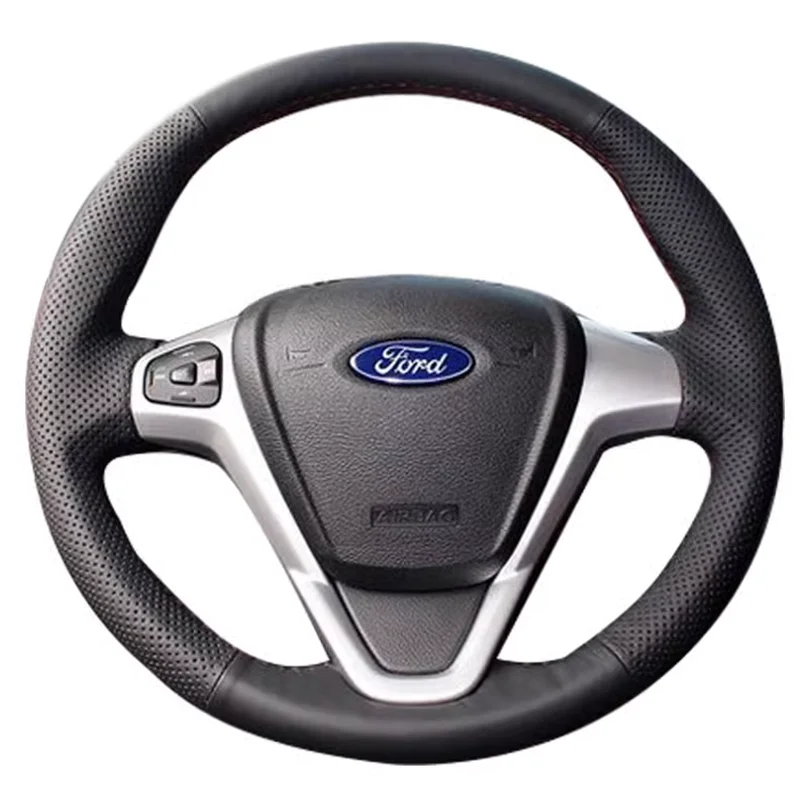 DIY Black Artificial Leather Hand-Sewn Car Steering Wheel Cover For Ford EcoSport 2014-2017 Carnival 2008-2017