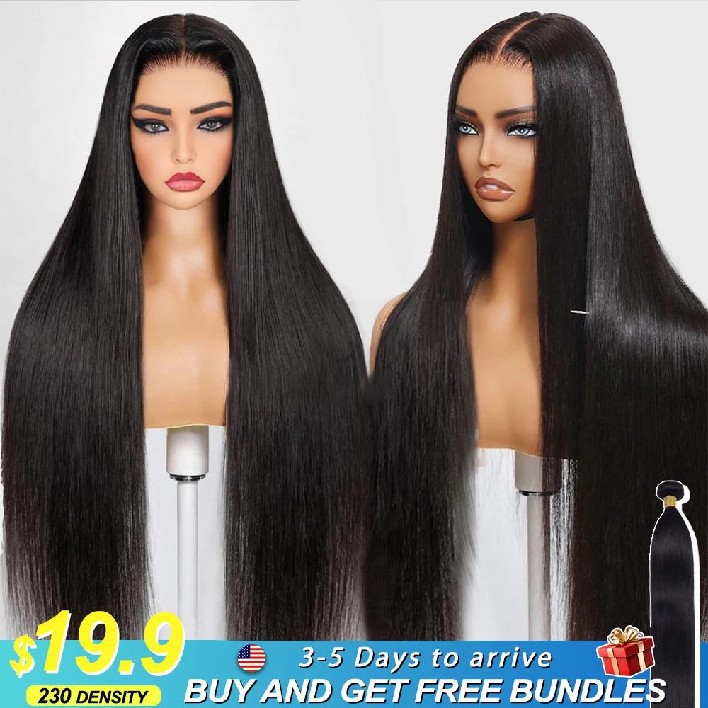 

300% Density Bone Straight Lace Front Wigs Human Hair Brazilian 30 40 Inches 13x4 13x6 HD Lace Frontal Wig Gift 1Bundles Hair