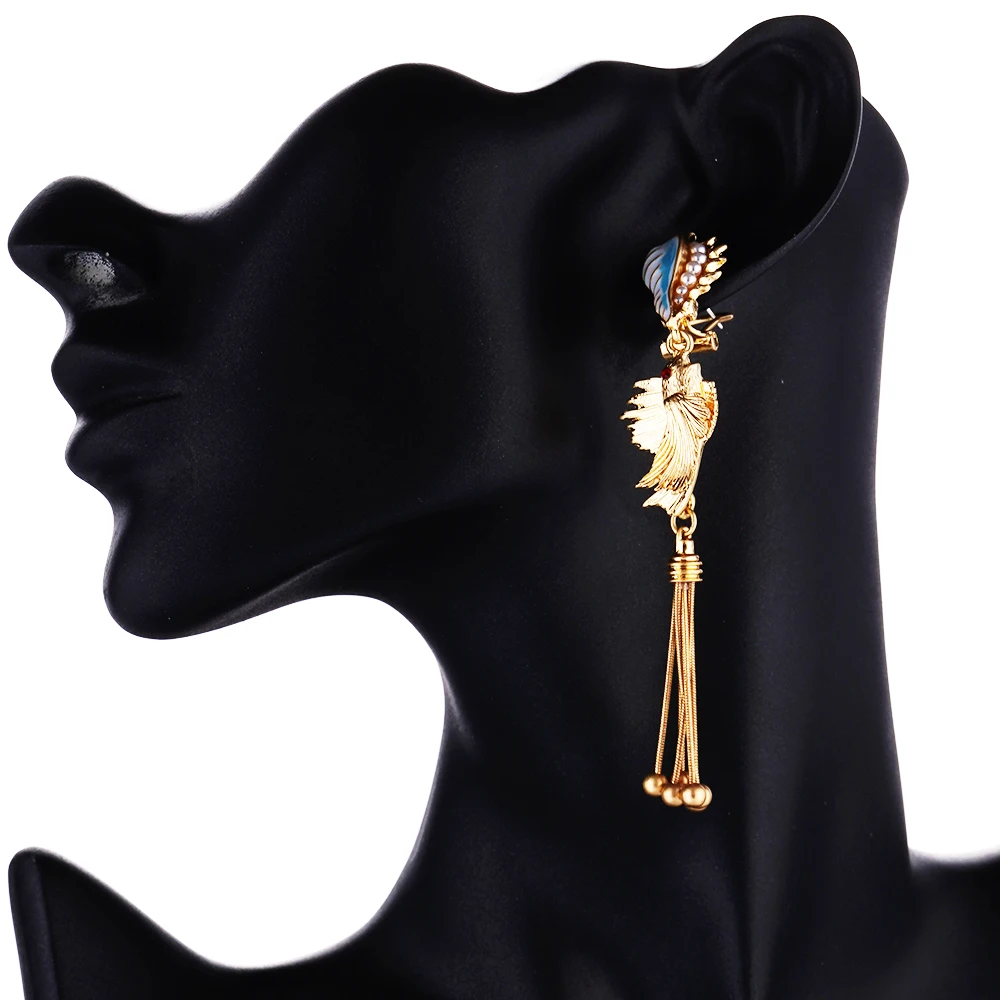 

Seabird Bohemia Conch Dangle Earrings For Women Natural Pearls Gold Plated Zinc Alloy Vintage Drop Casual Vacation Party