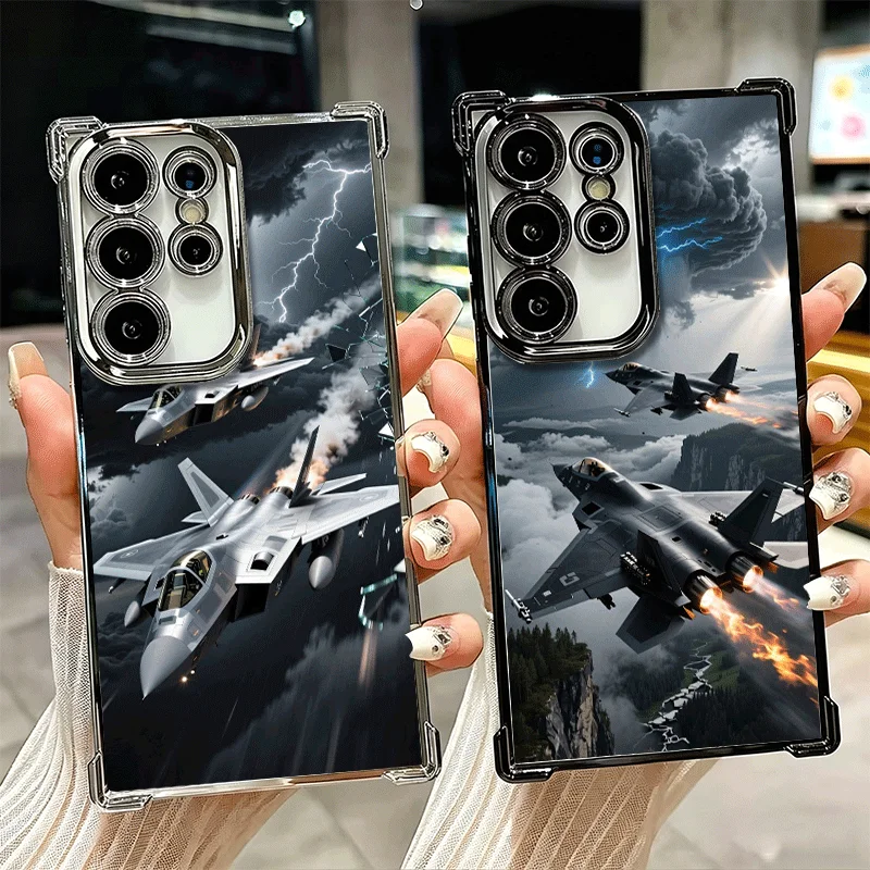 Aircraft Helicopter Formation Plating Phone Case For Samsung Galaxy S26 S25 Edge S24 S23 Ultra S22 S21 Plus S20 FE Anti-Fall Pro