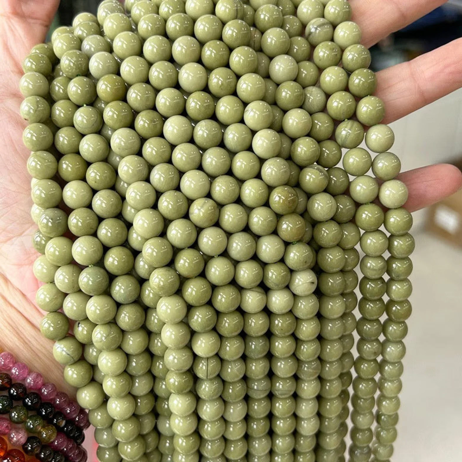 Naturstein Avocado Alxa Jaspis Perle Rund Lose Poliert Grüner Edelstein für DIY Armband Halskette Schmuckherstellung Zubehör – Detail 5
