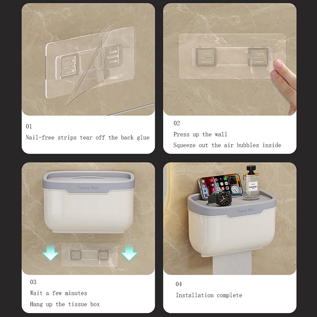 Waterproof Wall Mount Tissue Holder Box for Bathroom Toilet Paper Holder Storage Rack Punch-Free Storage Box Kitchen Supplies